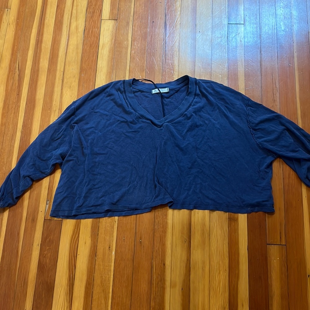 Free People oversized crop navy long sleeve